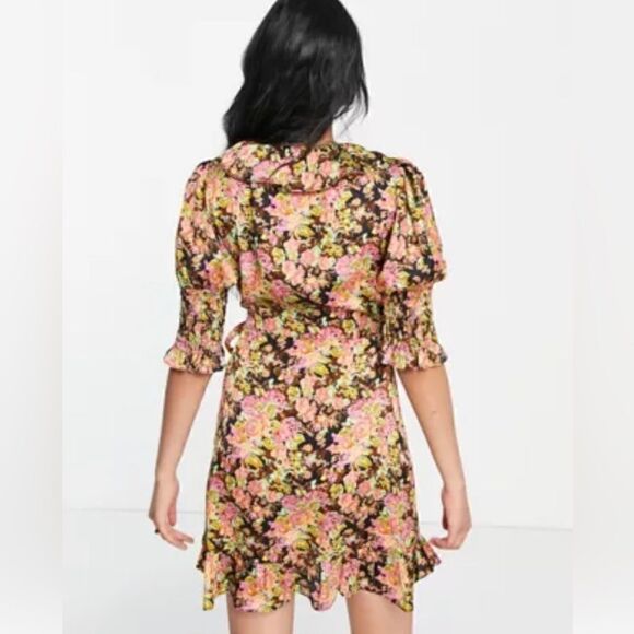 Topshop floral ruffle wrap mini dress in multi - Picture 2 of 7